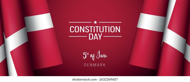 Denmark constitution day vector banner, greeting card. Danish wavy flag in 5th of June national patriotic holiday horizontal design