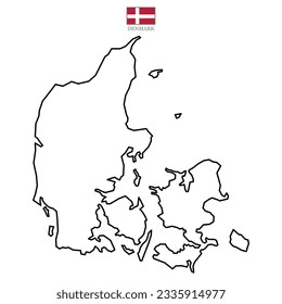 Denmark contour vector map with flag in color. Background map eps 10