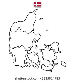 Denmark contour vector map with state, flag in color. Background map eps 10