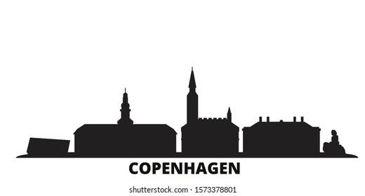 Denmark, Copenhagen city skyline isolated vector illustration. Denmark, Copenhagen travel black cityscape