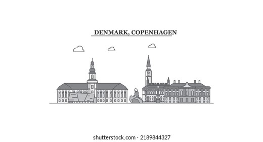 Denmark, Copenhagen city skyline isolated vector illustration, icons