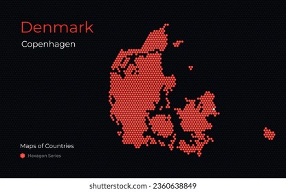 Denmark,  Copenhagen. Creative vector map. Maps of Countries. European, Nordic, Scandinavia. Hexagon Series.