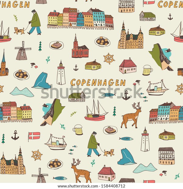 Denmark Copenhagen Hand Drawn Doodle Vector Stock Vector Royalty Free 1584408712 5465