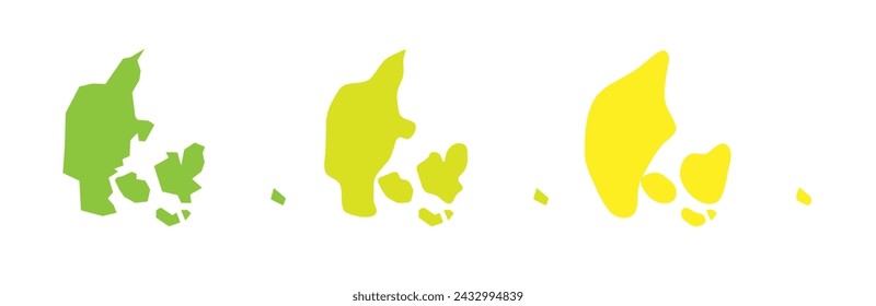Denmark country black outline and colored country silhouettes in three different levels of smoothness. Simplified maps. Vector icons isolated on white background.
