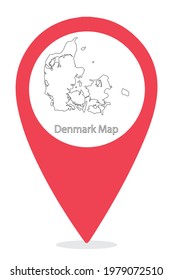 Denmark Country Border Map In Location Icon.