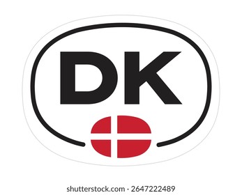 Dinamarca Adesivo Código do país - Oval DK com bandeira nacional vermelha e branca - Imagem de alta qualidade vetorial Stock