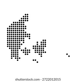 Mapa do país da Dinamarca pontilhado. Ilustração em pixel com ponto preto isolada em fundo branco. Mosaico vetorial.