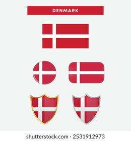 Denmark country flag, country flag button, and shield vector design