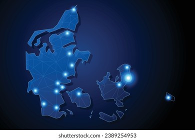 Denmark - country shape with lines connecting major cities
