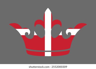 Denmark crown shape with flag, Flag of Denmark national country symbol illustration Vector, Rectangle Denmark flag illustration, Flat vector illustration
