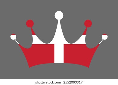 Denmark crown shape with flag, Flag of Denmark national country symbol illustration Vector, Rectangle Denmark flag illustration, Flat vector illustration
