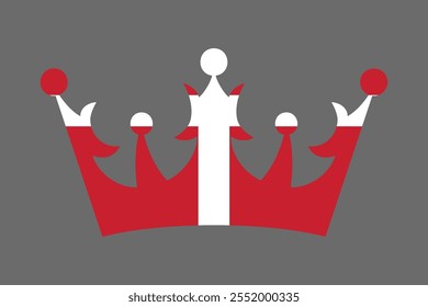 Denmark crown shape with flag, Flag of Denmark national country symbol illustration Vector, Rectangle Denmark flag illustration, Flat vector illustration
