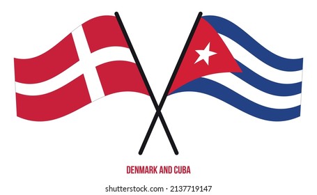 Denmark and Cuba Flags Crossed And Waving Flat Style. Official Proportion. Correct Colors.
