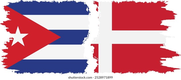 Denmark and  Cuba grunge flags connection, vector