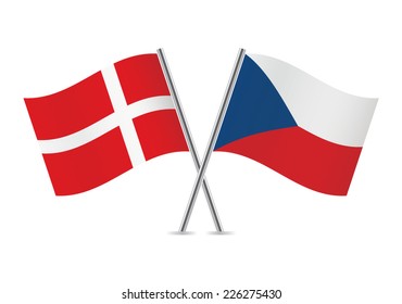 Denmark and Czech flags. Danish and the Czech Republic flag on white background. Vector icon set. Vector illustration.