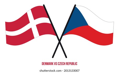 Denmark and Czech Republic Flags Crossed And Waving Flat Style. Official Proportion. Correct Colors.