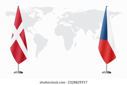 Banderas de Dinamarca y de la República Checa para una reunión oficial en el contexto del mapa mundial.