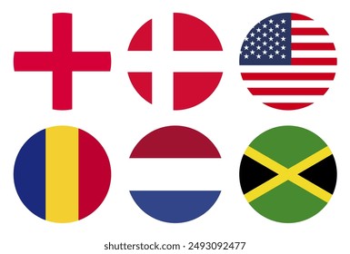 Denmark Danish English England Saint George's Cross Set Circular Circle Flag Icon Logo Vector EPS PNG Transparent No Background Clip Art 