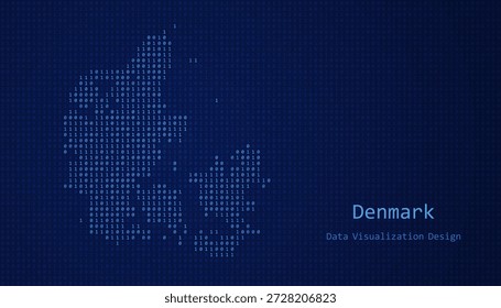 Denmark Digital map formed with ones and zeroes for data visualization design