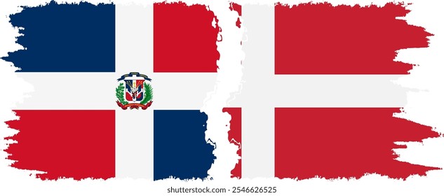 Denmark and Dominican Republic grunge flags connection, vector