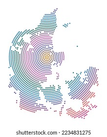 Denmark dotted map. Digital style shape of Denmark. Tech icon of the country with gradiented dots. Attractive vector illustration.