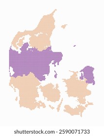 Denmark dotted map. Digital style map of the country on white background. Denmark shape with circle dots. Colored dots style. Small size circles. Beautiful vector illustration.