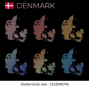 Denmark dotted map set. Map of Denmark in a dotted style with borders filled with smooth gradient circles. Superb vector illustration.