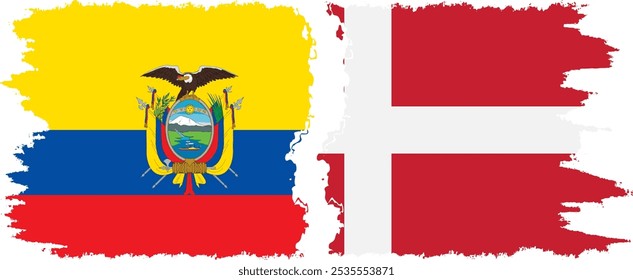 Denmark and Ecuador grunge flags connection, vector