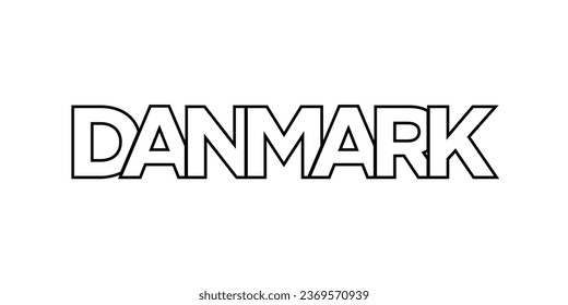 Denmark emblem for print and web. Design features geometric style, vector illustration with bold typography in modern font. Graphic slogan lettering isolated on white background.
