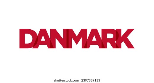 Denmark emblem for print and web. Design features geometric style, vector illustration with bold typography in modern font. Graphic slogan lettering isolated on white background.