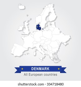 Denmark. Europe administrative map.