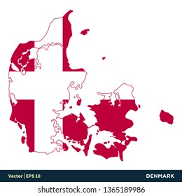 Denmark - Europe Countries Map and Flag Vector Icon Template Illustration Design. Vector EPS 10.