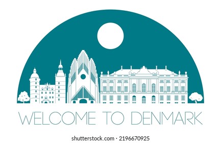 Denmark famous landmark with color design,vector illustration