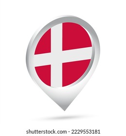 Icono de 3 d pin de Dinamarca. Ilustración vectorial.