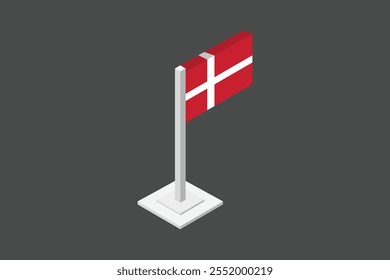 Denmark flag 3d style, Flag of Denmark national country symbol illustration Vector, Rectangle Denmark flag illustration, Flat vector illustration
