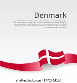 Denmark flag background. Denmark flag color wavy ribbon on a white background. National poster design. State danish patriotic banner, flyer. Business booklet. Vector illustration