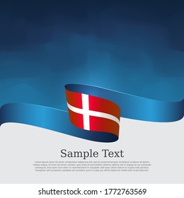 Denmark flag background. Danish national poster. Denmark flag with wavy ribbon on a blue white background. Vector design state patriotic banner, cover, business flyer