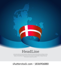 Denmark flag background. Danish national poster. Denmark flag, mosaic map on a blue white background. Vector design state patriotic banner, cover, business flyer