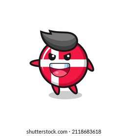 denmark flag badge cartoon with very excited pose , cute style design for t shirt, sticker, logo element