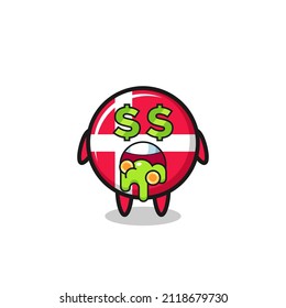 denmark flag badge character with an expression of crazy about money , cute style design for t shirt, sticker, logo element