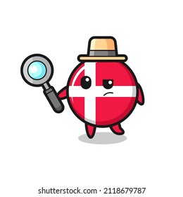 denmark flag badge detective character is analyzing a case , cute style design for t shirt, sticker, logo element