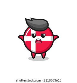 denmark flag badge mascot character saying I do not know , cute style design for t shirt, sticker, logo element