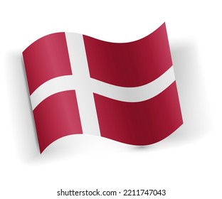 Denmark flag bended and lying on white background