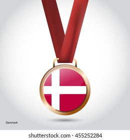 Denmark Flag in Bronze Medal. Vector Illustration. RIO Olympic Game Bronze Medal. Vector Illustration