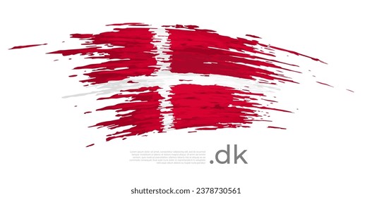 Denmark flag. Brush strokes, grunge. Brush painted danish flag on white background. Vector design, template national poster with place for text. State patriotic banner of denmark, cover. Copy space