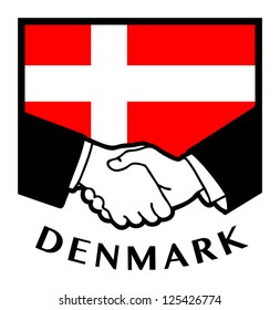 Denmark flag and business handshake, vector illustration