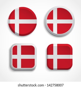 Denmark flag buttons, vector illustration