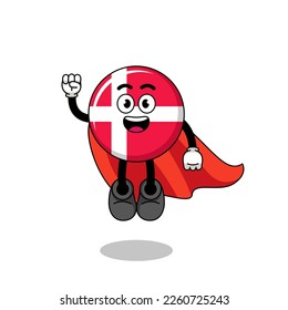 denmark flag cartoon with flying superhero , character design