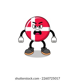 denmark flag cartoon illustration with angry expression , character design