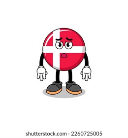 denmark flag cartoon illustration with sad face , character design